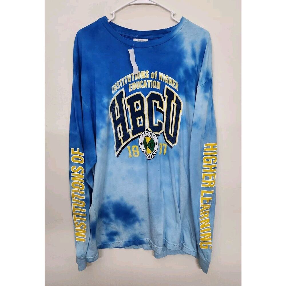 Cross Colours HBCU Long Sleeve Tie Dye T-Shirt Men's Large Blue NWT 0956